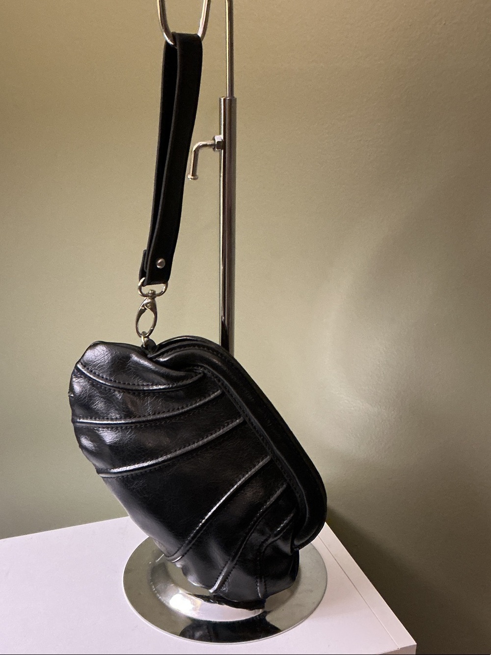 Liz Claiborne Black Faux Leather Wristlet Clutch with Strap NWOT